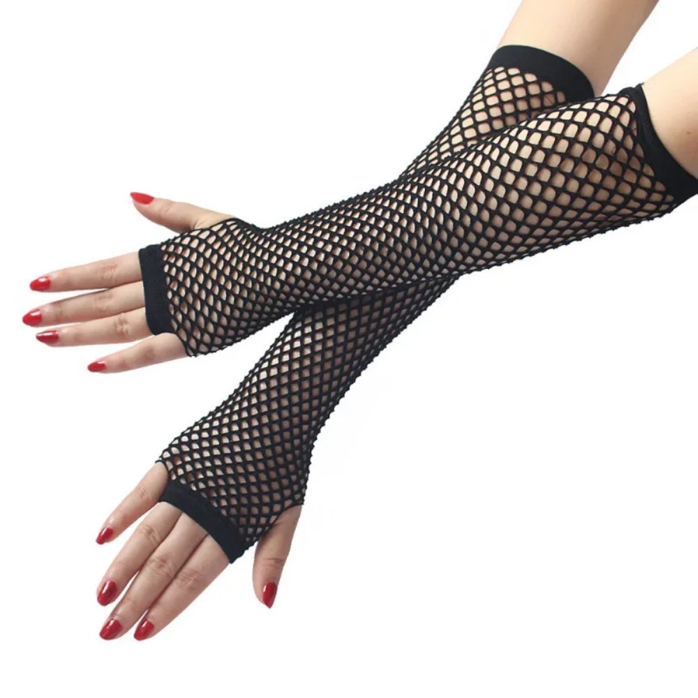 Women Neon Fishnet Long Finger - Fingerless Glove Knit incelemesi ve fiyatı