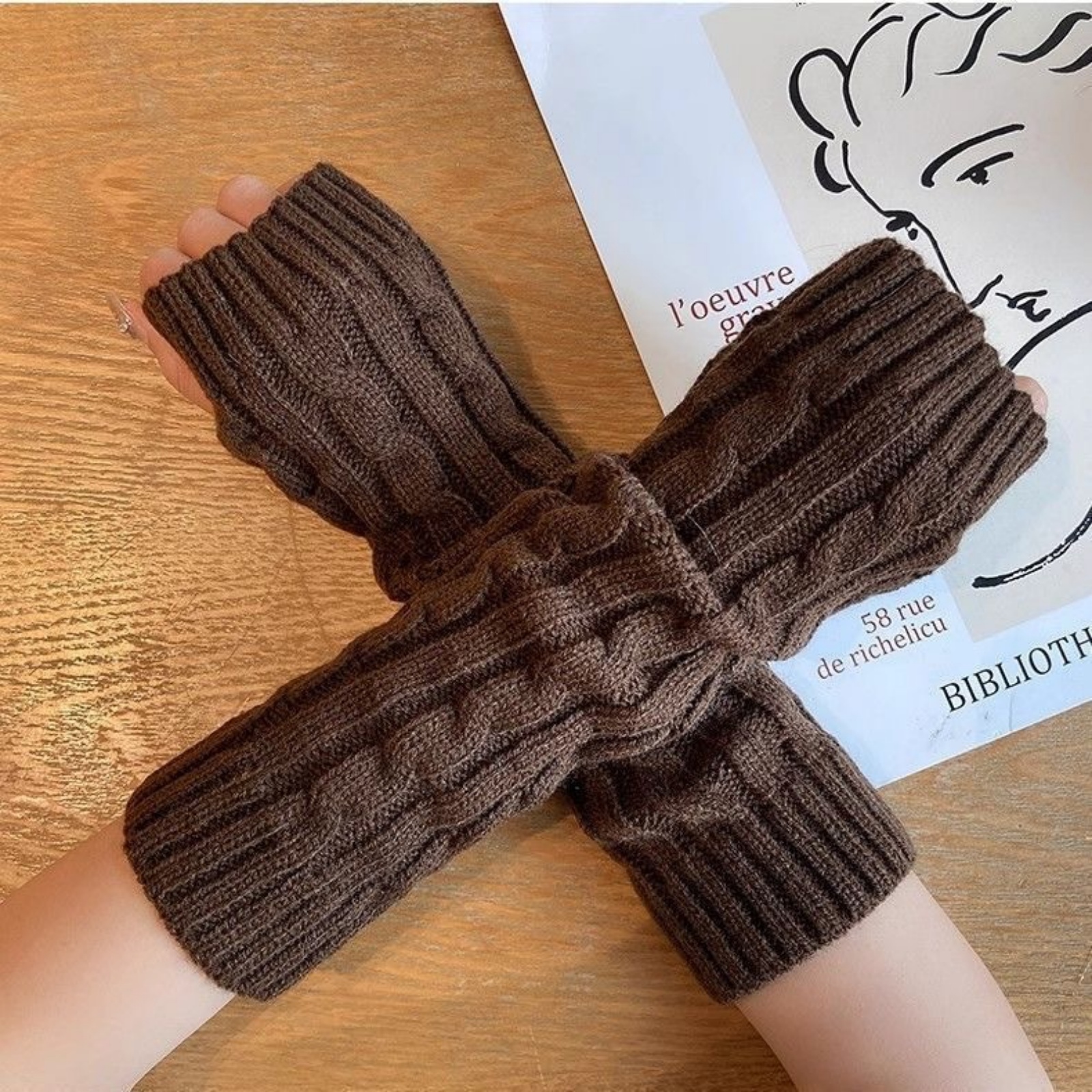 2PCS Cable Knit Fingerless Glo - Fingerless Glove Knit incelemesi ve fiyatı